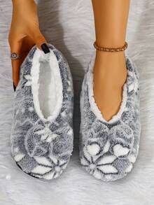 RALSWNAY Women's Bowknot Decor Plush Comfortable Home Slippers Snowflake Christmas Floor Shoes - Light Grey - View 6