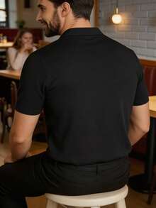 ALTZTAR Men's Solid Color Casual Versatile Daily Wear Knit Top - Black - View 2