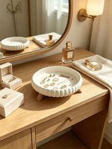 1pc Round Wavy Decorative Tray/Storage Tray - Fan-Shaped Edge Design, Suitable For Storing Rings, Earrings And Necklaces, Also Can Be Used As Jewelry Storage Ornament On Vanity; Suitable For Home Bedroom Decoration (Note: Not For Food Contact), Jewelry Display Tray, Desktop Storage Tray - Multicolor - View 5