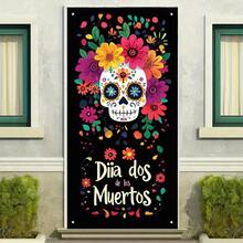 2D Flat Banner, Mexican Day Of The Dead Theme Decoration Party Width, Painted Sugar Skull Pattern Design, Party Decoration, Hanging Cloth For Door Frame Decoration, Indoor And Outdoor Courtyards, And Various Styles. - 1 - View 10