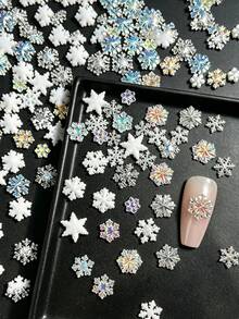 100pcs Aurora Snowflake Nail Art Charms, DIY Mini Resin Accessories For ...