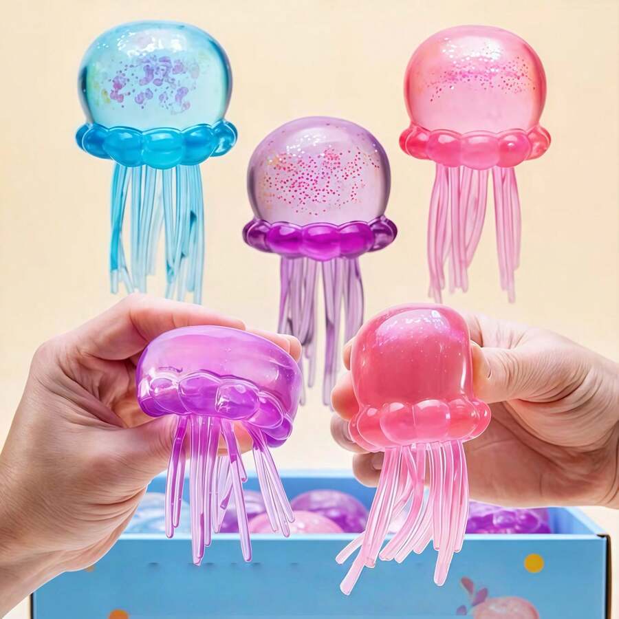 1pc Transparent Jelly TPR Jellyfish Squeeze Toy, Tear-Resistant Stretchable Stress Relief Fingertip Toy, Home Relaxation Decor, Ocean Scene Photography Prop - Multicolor - View 1