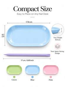 2pcs Nail Art Tool Storage Set, Oval Nail Art Storage Tray + Dual-Head Silicone Brush, Portable Lightweight Nail Artist Desktop Storage Box, Suitable For Gel Mixing, Nail Brushes, Nail Files, Tweezers, Nail Salon And Home Use - Multicolor - View 3