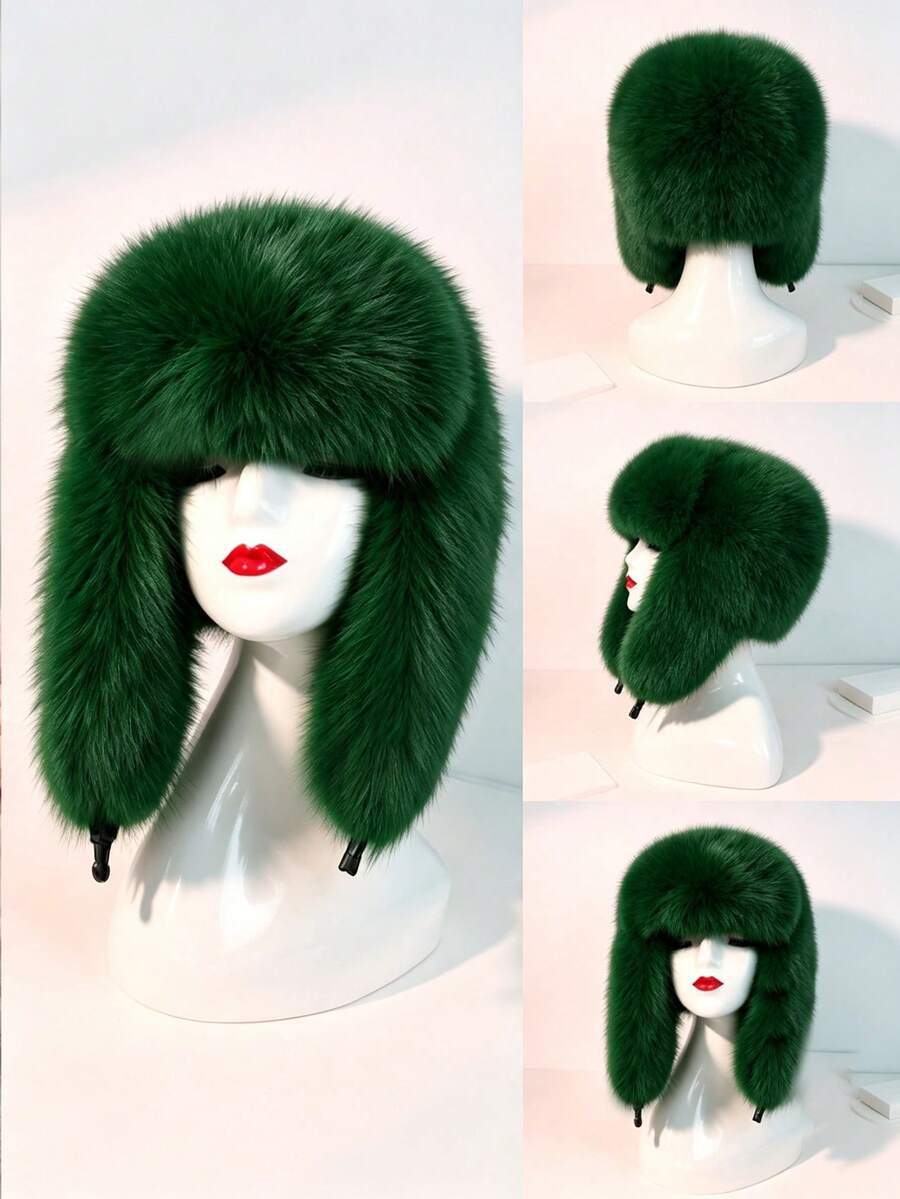 1pc Women's Cute Cartoon Rabbit Ear Decor Soft Warm Plush Hat, Suitable For Daily Use, Spring - Flight Cap - View 1