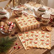 20/40/60pcs Christmas Gingerbread Man Disposable Paper Napkins, 2-Ply Candy Cane Hot Cocoa Mug Pattern Napkins, Christmas Cookie Exchange, Winter Tea Party, Christmas Family Dinner Table Decor, 6.5*6.5 Inches - Multicolor - View 5