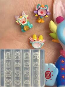 1pc Silicone Nail Art Mold, Chinese Style Nuo Opera Mask & Tile Cat Dramatic Art 3D Nail Decor, DIY Wearable Nail Art Mold - Clear - View 10