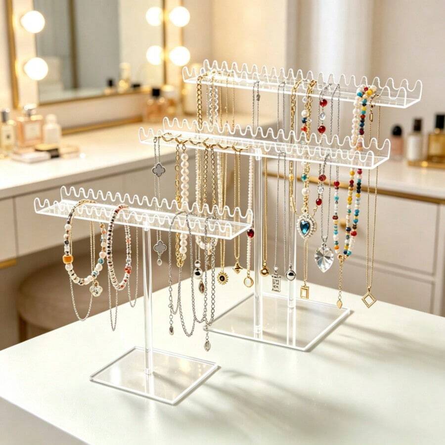 Jewelry Display Stand For Bracelets, Necklaces, And Hairbands, Featuring A Creative Hanging Rack For Showcasing High-End Additions. This Multi-Position Storage Rack Is Perfect For Bedroom Decor And Makes A Stylish Gift For Young Women - Clear - View 1