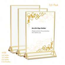 3/6pcs Transparent Acrylic Sign Holders 4X6/5x7/6x8/8.5x11 Inch Gold Frame Display Stands Double-Sided Acrylic Photo Frames Plastic Sign Holders Wedding Table Number/Menu Holders - T-gold - View 2