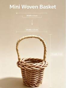 1pc/2pcs/5pcs/10pcs Mini Faux Wicker Portable Bamboo Basket, Perfect For Creating Forest Atmosphere, Suitable For Various Scenes Decoration. Delicate And Realistic Texture, Conveying Natural Rustic Pastoral Charm. Compact Round Shape With Portable Handle, Cute And Lively. Can Hold Dried Flowers, Succulents Or Small Potted Plants, Instantly Enhancing Desktop Or Windowsill Fresh Style - A - View 11
