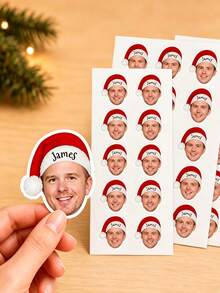 Custom Photo Santa Hat Stickers, Personalized Name And Face Shape Christmas Stickers, Christmas Gift Wrapping Stickers, Suitable For Christmas Holiday Decoration Parties, Envelope Labels, Gift Bag Wrapping Stickers - Multicolor - View 1