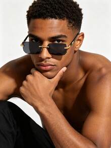 1PC Men's Vintage Casual Square Rimless Black Fashion Glasses, Suitable For Daily Wear, Decoration And Street Photography - Multicolor - View 8