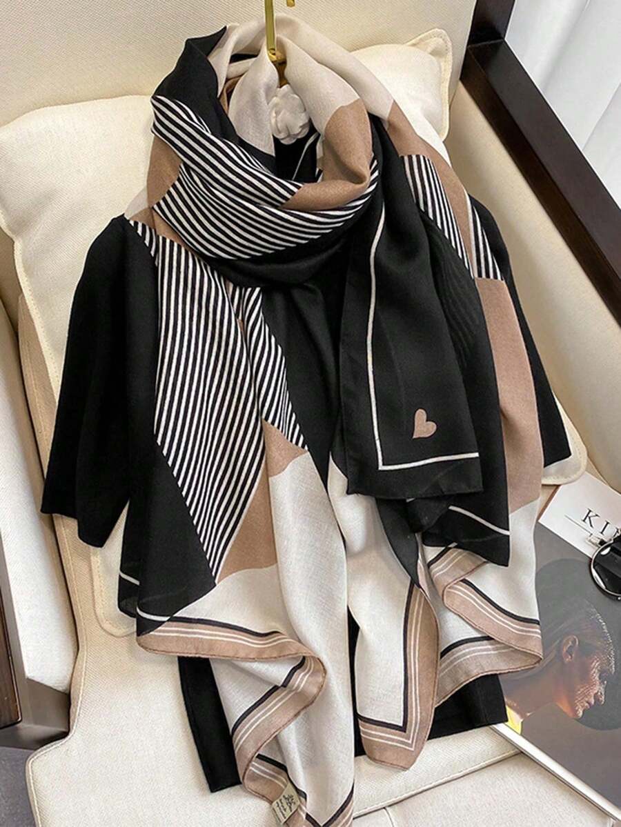 1PC Geometric, Color-Blocked, Warm, And Versatile Scarves And Shawls For Fall And Winter - Multicolor - View 1