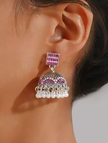 1pair Exquisite Rhinestones Decoration Jhumka Earrings, Style Faux Pearl Pendant For Women's Daily,Party Wear,Festival Accessories Jewelry - Earring - View 4