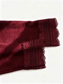 Women's Loose Fit Lace Trim V-Neck Knit Cardigan, French Style Autumn/Winter Loose Front-Opening Knit Sweater Fall - Burgundy - View 9