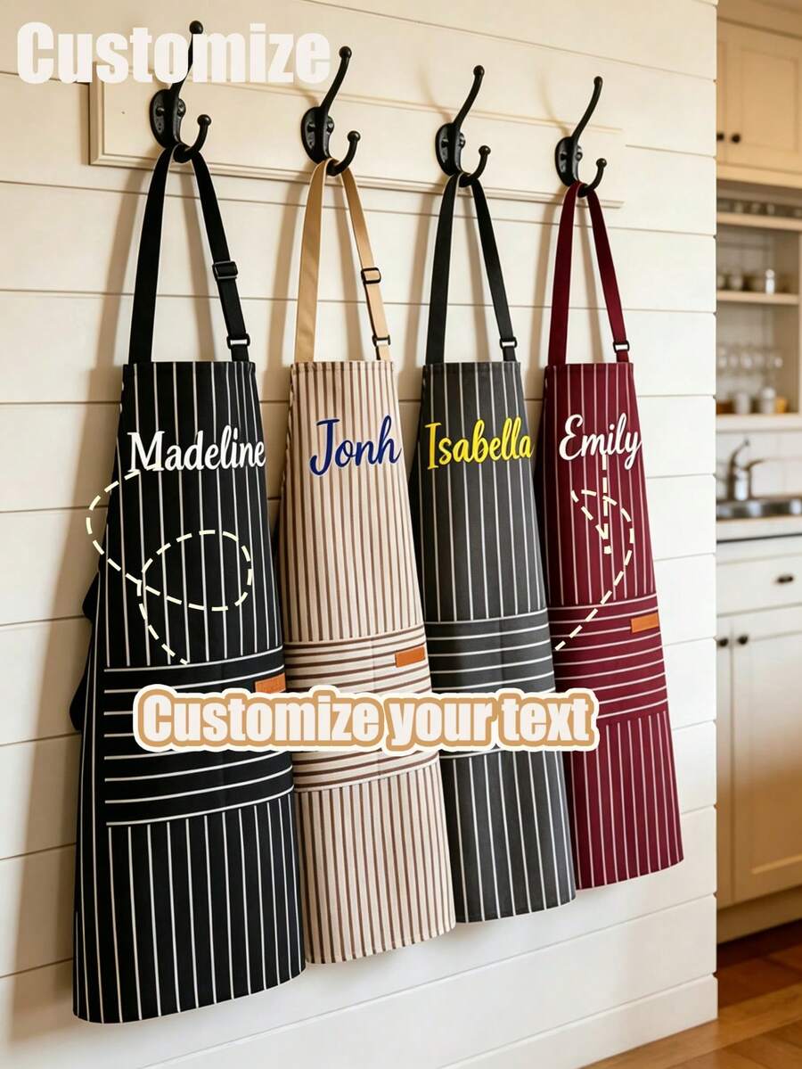 Personalized Embroidered Name Apron, Customized Kitchen Apron, Letter Embroidered Cooking & Baking Apron, Customized Gift For Cooking Enthusiasts, Kitchen Accessories, Birthday Gift For Mom, Family Gathering, Holiday Gift, Home Baking Supplies - Multicolor - View 1
