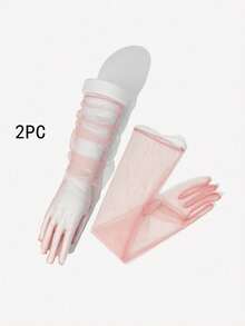 2雙女款純色網格長款晚宴手套 - 多色 - 查看 18