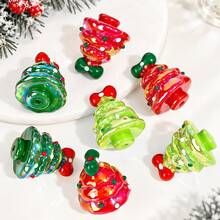 2pcs Shiny 3D Bow Christmas Tree Beads 28x34mm AB Plated Acrylic Beads, Suitable For Jewelry Making DIY Keychain Phone Chain/ - Random Color - View 6