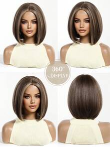 Brown Blonde Highlight Short Layered Pixie Wig For Women, 8 Inch Natural Looking Bob Wig With Side Bangs, Synthetic Heat Resistant Wig For Daily Wear Office Dating, Elegant And Tasteful - Brown - View 9