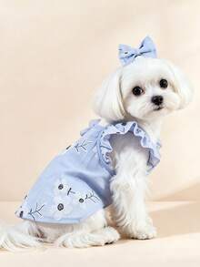 1pc Dog & Cat Mesh Wedding Dress Bowknot Cute Fashion Elegant Charming Creative Personalized Design Printed Pet Dress - Multicolor - View 4