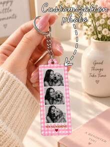 Personalized Photo Frame Keychain, Custom Academic Style Portrait Keychain, Bar-Shaped Photo Frame Couple's Keyring, Gift For Pet Lovers - Multicolor - View 4