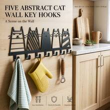 5 Cute Cat Iron Art Key Hooks, Wall‑Mounted Behind‑Door Storage Hanger, Creative Cartoon Cat Decor Wall Hanging Rack, Multi‑Functional Hooks For Entryway, Bedroom, Living Room, Kitchen & Bathroom - Multicolor - View 5