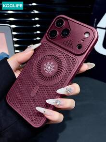 KOOLIFE 1pc Mixed Hard PC Backplate Soft TPU Frame Phone Case, Skin-Friendly Touch Coating, Unique Large Lens Viewport, Snowflake Vortex Hollow Heat Dissipation, Supports Magnetic Wireless Charging, Full Coverage Shockproof Protective Case, Compatible With IPhone 18 Pro Max, 17, 17 Pro Max, 16 Pro, 15 Pro Max, 13 Pro, 15, 14, 14 Pro, 13 - Cherry Red - View 6
