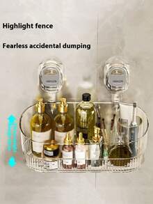 1pc Luxury Acrylic Wall-Mounted Storage Rack, Strong Suction Cup Shelf For Kitchen And Bathroom - Multicolor - View 8