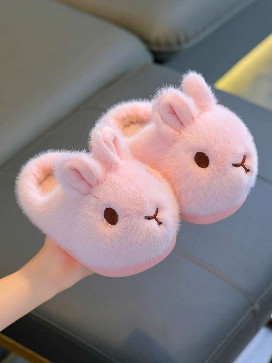 1 Pair Girls' Slippers, Autumn/Winter Indoor Home Warm Cute Cartoon Rabbit Plush Children's Slippers - Pink - View 1