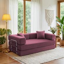 3-Seater Foldable Sofa Bed, 78'' Convertible Sleeper Sofa, Spring Folding Floor Couch With With Pillow Back Support Armrest, 4-In-1 Futon Sofa Bed For Living Room - Burgundy - View 3