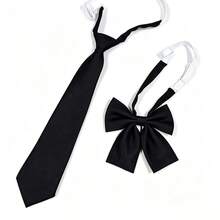 Pre Tied Necktie And Bow Tie Set Solid Color JK College Style Adjustable Neck Tie Bow For Men Women Shirt Matching School Uniform Accessories - Multicolor - View 14