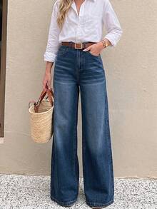 Women's Casual Straight-Leg Jeans, Versatile And Comfortable For Daily Wear Fall - Blue-gray - View 5