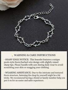 Men's Thorn Chain Rivet Bracelet, Punk Hip-Hop Style, High Quality, Low Allergy, Unique Design, Suitable For Daily Wear And Dating - Silver - View 2