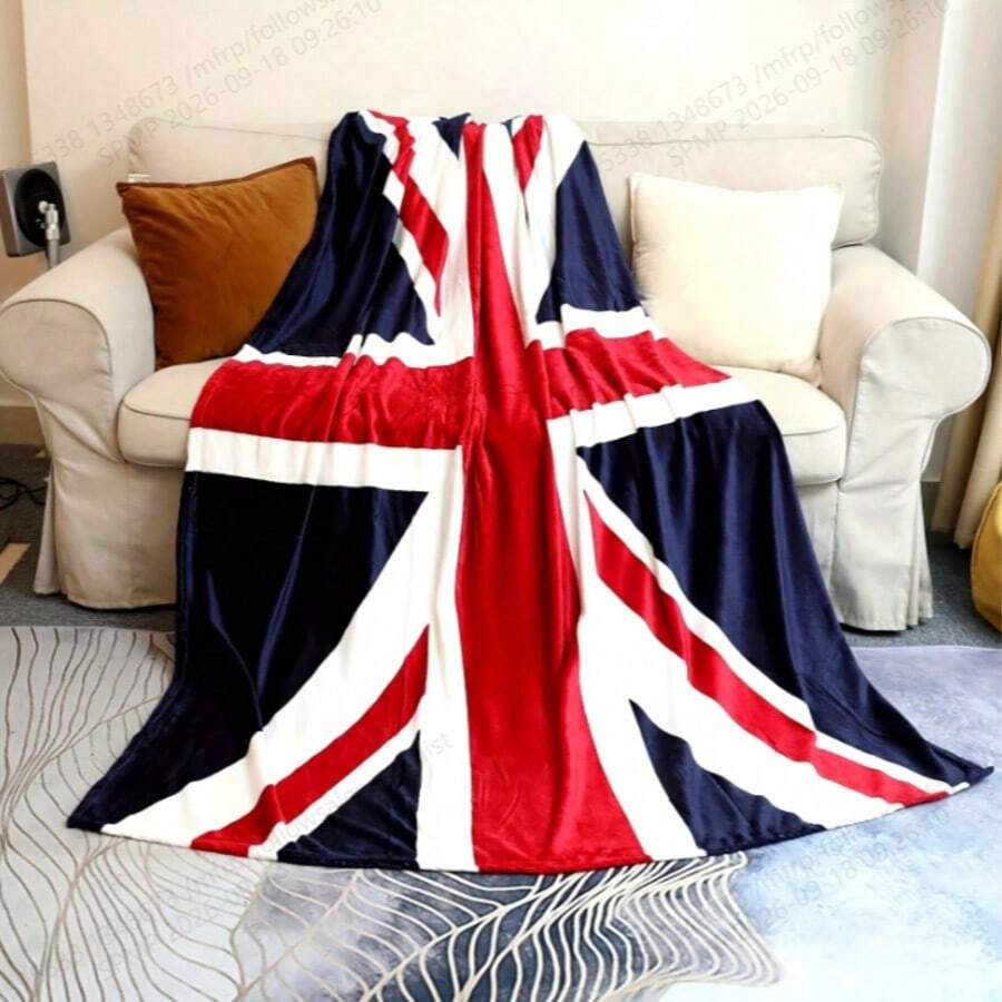 1PC 1pc Soft Union Jack Flag Blanket - Double Size, Perfect For Sofa, Bed, Office And Camping - Ideal Autumn/Winter Gift - Multicolor - View 1