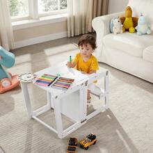 Torre de Aprendizaje Convertible 4 en 1 Estilo Montessori, Mueble Multiusos con Pizarra, Mesa y Silla, Taburete Ayudante para Cocina y Aprendizaje - Blanco - Ver 4