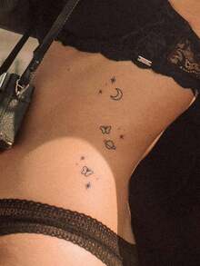 1pc Herbal Juice Semi-Permanent Magic Tattoo Sticker, Moon Butterfly Star Planet Pattern, Long-Lasting 14 Days, No Fading, No Reflection, Temporary Tattoo For Arm, Waist, Abdomen, Back And Body - Blue - View 2