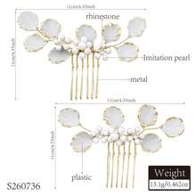 2pcs Pearl Minimalist Versatile Bridal Hair Combs Hair Accessories Suitable For Wedding And Daily Occasions - Gold - View 7