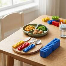 New 1-Piece Cutlery Set, Cute Building Block Design, Connectable DIY Creative Building Block Shape Knife, Fork, And Spoon Set, Portable Cutlery Set With Storage Box - Multicolor - View 6