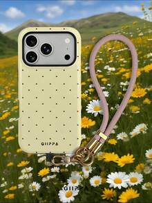 GIIPPA 1件淺黃色背景配波爾多紅波點圖案設計，Phone 17 Pro Max 手機殼 + 手鍊，適用於 Phone 16 Pro Max、15 Pro Max、14 Pro Max，韓式高端時尚有趣手機殼，適用於 11/12/13/14/15/16 Pro Max Plus，優雅設計適合男女，聖誕節、情人節、復活節、婚禮季送給女友的完美禮物！ - 黃色 - 查看 9