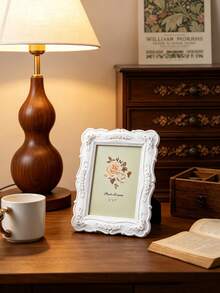 1PC European Style White Embossed Rose Photo Frame, Resin Material Desktop Warm Photo Display Frame, Picture Frame, Photo Frame, Decorative Frame, Suitable For Soft Decoration Ornaments, Desktop Decor, Wedding Gift, Bedroom Vanity Decor, Wedding Photo Memorial Photo Frame - White - View 12
