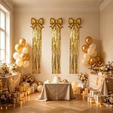 4pcs Gold Bow Balloons & Ribbon Set, Suitable For Birthday Party Background Decoration, Adult Ceremony, Anniversary Celebration, Photo Backdrop, Wedding Party Decoration, Indoor & Outdoor Party Supplies - Multicolor - View 3