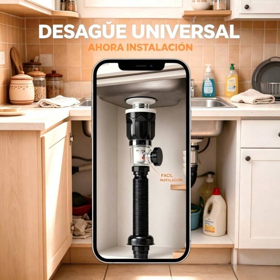 Universal Kitchen Sink Drain, Flexible Anti-Odor Pipe, Compact Drain With Multiple Installation Options For Sink - A - View 1