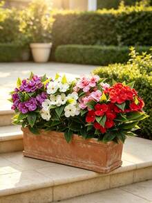 2pcs Impatiens Artificial Flowers | Multi-Color Faux Flower Planter, Stylish Decor For Patio & Balcony, Long-Lasting Fake Flowers, Home Outdoor Landscaping Must-Have, Table & Window Display Bouquet, Plastic, Suitable For Spring, Thanksgiving - Impatiens - View 2