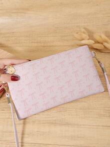 Fashionable Women's Bow Printed Crossbody Bag With Detachable Wristband For Storing Mobile Phones And Zipper Closure, Suitable For Commuting Travel - Pink - View 1