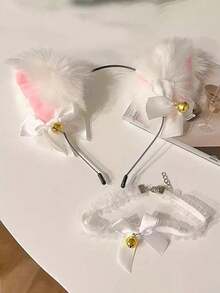 2/1pc Women's Sexy Cat Ear Headband With Bell 2pcs/1pc, Cute Cosplay Rabbit Ear Headband, Perfect For Photo, Hair Accessory - Multicolor - View 5