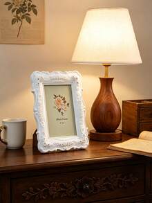 1PC European Style White Embossed Rose Photo Frame, Resin Material Desktop Warm Photo Display Frame, Picture Frame, Photo Frame, Decorative Frame, Suitable For Soft Decoration Ornaments, Desktop Decor, Wedding Gift, Bedroom Vanity Decor, Wedding Photo Memorial Photo Frame - White - View 11