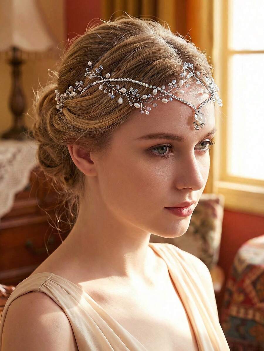 1PC Pearl Rhinestone Flower Bride Hair Comb Exquisite Imitation Crystal Women Headband Suitable For Wedding Festival Party Hair Accessories