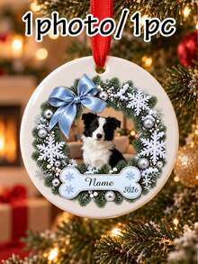 Custom Dog Photo Christmas Ornament, Personalized Name Pet Keepsake, Festive Wreath Tree Decoration, Customized Picture Wall Hanging Decor, Customizable Holiday Party Decor, 2026 Christmas Tree Decorations, Christmas Gift For Pet Lovers, Home Decor - Style a - View 22