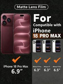 1入裝－霧面相機鏡頭保護貼，相容 iPhone 18 Pro Max、18 Pro、17 Pro Max 與 17 Pro；霧面質感，保留原機手感，耐刮損且不影響手機殼安裝，手機配件 - 無色 - 查看 2