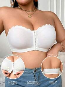 SHEIN 2 Pcs Plus Size Women's Solid Color Arched Front-Closure Bustier Bra Strapless - Multicolor - View 4
