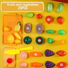 Kids Pretend Play Cutting Fruit & Vegetable Toy Set, Includes Cutting Pizza, Roleplay Kitchen Playset - Multicolor - View 11